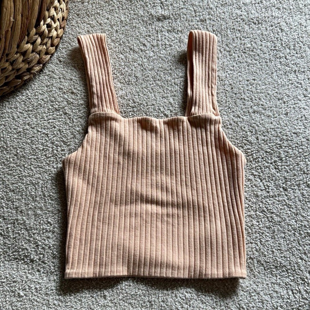 American Eagle XS Peach Ribbed Tank Top Y2K Fitted Stretch Sleeveless Casual